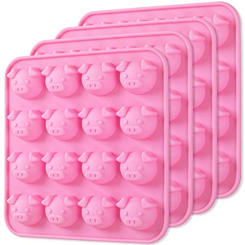 Newk Generic Silikonform für Schokolade, 4 Packungen mit 16 Hohlräumen, Schweinegesicht, Emoticons, Ferkel, Gelee, Fondant, Harte Süßigkeiten, Keto-Fettbomben, Harz