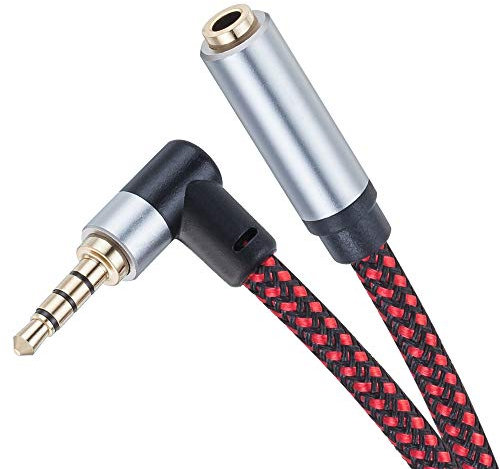Audio Mic Extension Cable 1M,90 Degree TRRS 3.5mm Aux Headphone Extender 4-Pole Jack Plug Extension Lead Stereo Male to Female Braided Cord for Headset,Laptop,Phone,Switch Lite,Car and More (1M)