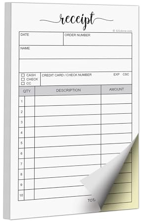 321Done Receipt Book with Carbon Copies, 2-Part, 3.4x5.5 Inches, 50 Sets