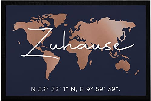 SpecialMe® Fußmatte Zuhause Weltkarte Koordinaten personalisierbar mit eigenem Text Familie rutschfest & waschbar schwarz 60x40cm