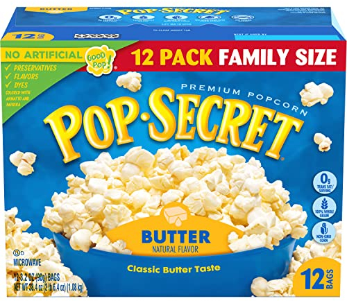Pop Secret Palomitas de maíz para microondas, sabor a mantequilla, bolsas de 3.2 onzas, 12 unidades