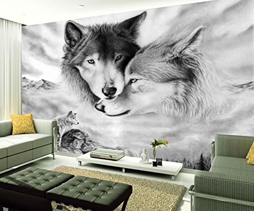 XAONUO Tier Wandbild Fototapete Selbstklebende 3D Effekt 400X280Cm Grau Tier Wolf 3D Tapete Wandtapete Art Poster Wohnzimmer Kinderzimmer Tv Hintergrund Wanddeko Wandbilder