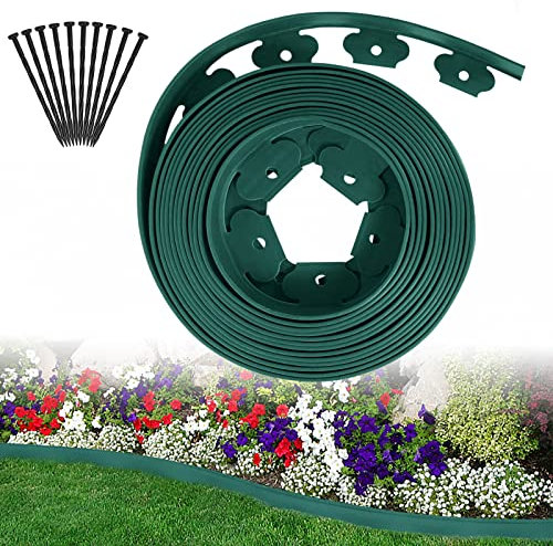 ACXIN Bordure de pelouse en plastique - 30 m - Flexible - Avec ancre - Clôture de jardin en plastique - Bordure de jardin décorative (30 m x 5 cm, vert)