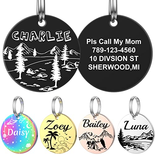 YEHANTI Hundemarke mit Gravur - Rund Edelstahl Adressanhänger Hund, Hundemarke Personalisiert mit Verschiedenen Mustern Hundehalsband mit Namen und Telefonnummer (L, Schwarz)