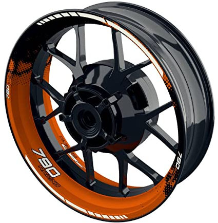 One-Wheel, Premium Felgenaufkleber passend für KTM Duke 790| Motiv: 790 Racing DOTS, Felgenrandaufkleber GP, Wheelsticker Motorrad, Farbe orange