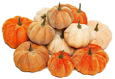 URPIZY 12 Stück Künstliche Kürbisse Set Golden Künstlich Kürbis Halloween Dekoration Gefälscht Kürbisse Herbstdeko Zierkürbis Deko Thanksgiving Tischdeko Home Decoration