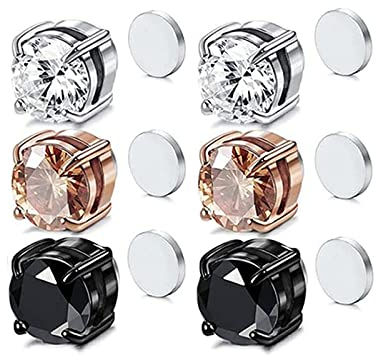 3 Paar Murrayz Magnetique Lymphflüssigkeits-Ohrringe,Ohrringe zum Abnehmen,Magnet Ohrringe, Zirkonia Schwarz Silber Gold, Promotes Blood Circulation for Women Men(6 MM)