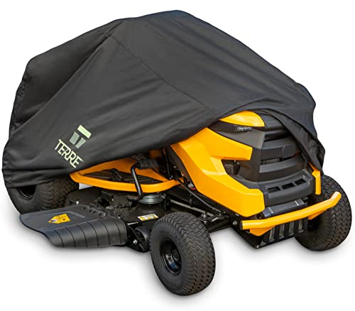 Terre Products Rasentraktor-Abdeckung, wasserdicht, strapazierfähig, universelle Passform, 600D Polyester, Oxford, winddichter Kordelzug, Sicherheitssaum für Aufbewahrung und Anhänger