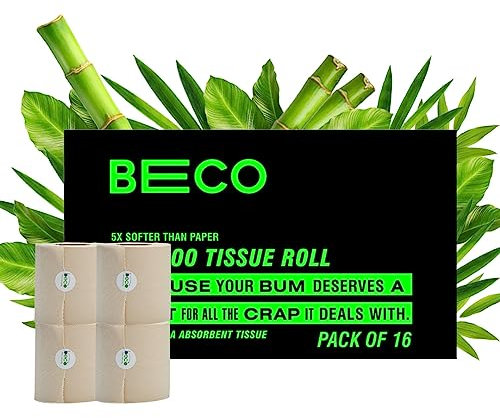 Beco Toilettenpapier aus Bambus, 3-lagig, je 220 Züge, 16 Stück, 100% natürlich, ungebleicht und umweltfreundlich