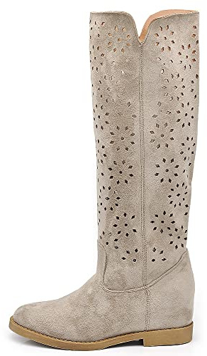 IF Fashion Stivaletti da Donna Zeppa Interna Traforati Primaverili Estivi Camoscio LY81-1 beige N.40