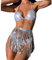 Damen Rave Outfit Quaste Bikini Set Badeanzug Holografische BH Oberteil Slip Triangel Bikinihose Pailletten Fransenrock für Festival Disco Tanz Clubwear Halloween Motto Party Fasching Kostüm Silber L