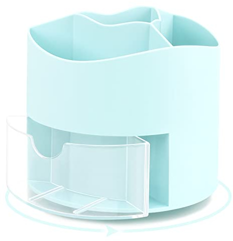 Uquelic Rotierende Stifthalter mit 4 Fächern - Bleistifthalter Schreibtisch Organizer Make-Up Pinselhalter Stifttopf Organizer für Büro, Schule, Haushaltsbedarf, Blau
