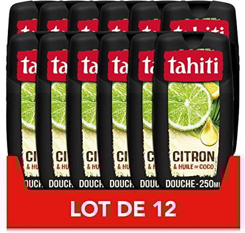 TAHITI - Gel Douche Tahiti Citron Vert & Huile de Coco - Formule à Base d'Ingrédients d'Origine Naturelle - Lot de 12 x 250 ml
