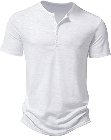 MakingDa Camisa casual de manga larga y corta para hombre, corte ajustado, estilo Henley, elegante, 4 botones, ajustada, con músculos