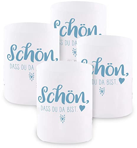 Windlicht Deko, 12 Stück Mini Tischlichter Kerzen Deko als Tischdeko für Junge und Mädchen Kommunion Konfirmation Taufe Hochzeit Geburtstag Teelichter, ca. 8,0 x 10,0 cm (Blau)