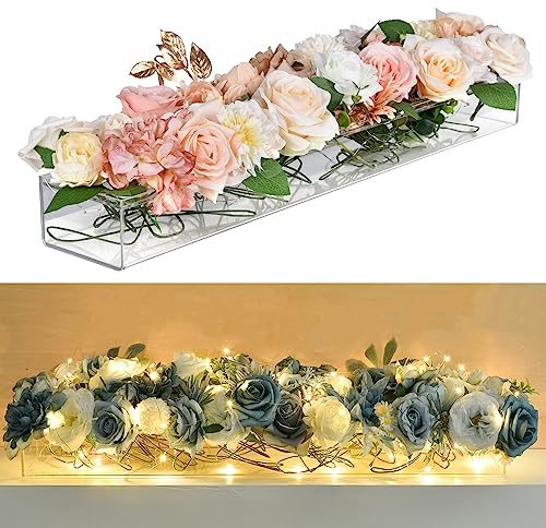 DearHouse Rechteckige Blumendekoration für den Esstisch – rechteckige Vase – moderne Acryl-Vase – niedrig liegende einzigartige Blumenvasen für Heimdekoration oder Hochzeiten (LED klar)