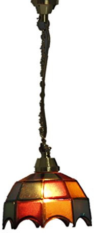 Lustre miniature coloré en verre de Murano avec chaîne en métal pour décoration de maison de poupée