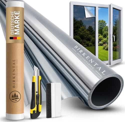 Birkental Sonnenschutzfolie Fenster innen oder außen - Sonnenschutzfolie - UV Schutz Spiegelfolie - Hitzefolie - Fensterfolie Blickdicht - Sichtschutz - Wärmeschutzfolie selbstklebend (75 x 200 cm)