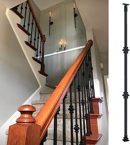 Geländer Außen/ Innen Treppengeländer Schmiedeeiserne Baluster für Innentreppen, schwarze Metall-Einzel-/Doppelknöchel-Baluster, Spindelpfosten für Decks/Außenstufen/Loft-Korridor-Treppengeländer, 1–5