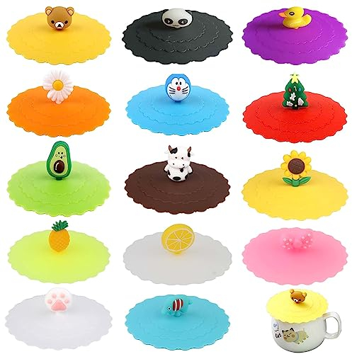 14 Stück Silikondeckel für Gläser: glasabdeckung trinkglas Silikondeckel für Trinkgläser, Anti Staub Silikon Tasse Deckel, Auslaufsicherer Silikon Becher Deckel für Kaffee Weinglas Home Outdoors