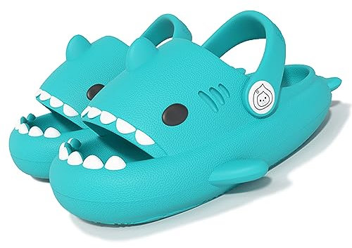 CELANDA Zapatillas de Casa de Tiburón para Niño Niña Pantuflas de Baño de Ducha Antideslizantes Zuecos y mules Cómodas Chanclas de Playa,Verde Tiburón Tamaño: 32-33 EU
