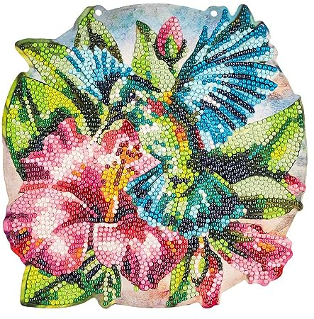 Ideen mit Herz Diamond-Painting-Fensterbild | doppelseitiger Druck | ca. 20 cm Ø | inkl. Diamond-Painting-Steine für Vorder- und Rückseite (Kolibri)