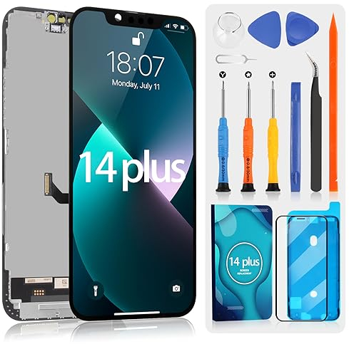 LCD-Display für iPhone 14 Plus, LCD-Display, für iPhone 14 Plus, Touchscreen, Ersatz, zusammengebaut für iPhone 14Plus A2632, A2885, A2888, A2887, A2886, mit Kit, Schwarz