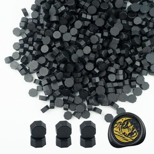 Wachs Siegel Perlen, Ioggtser 500 PCS Achteck Siegelwachsperlen für Wachssiegelstempel, Siegelperlen zur Herstellung von Wachssiegeln für Hochzeits- und Partyeinladungen (Black)