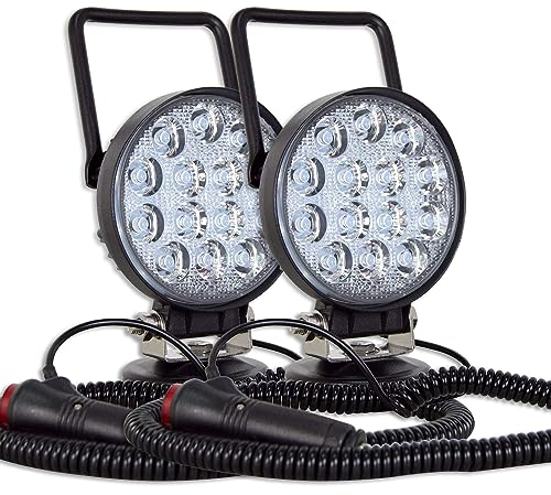 Willpower 2pcs Faro da Lavoro Led con base magnetica, Proiettore portatile da 4 pollici 42W, faro led 12v per auto SUV rimorchio trattore camion campeggio