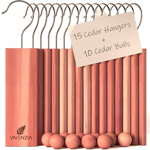 Vivenzia Cedar Blocks for Clothes Storage - Including 15 Hang-ups and 10 Balls - Aromatic Cedar for Closet (25 pcs)