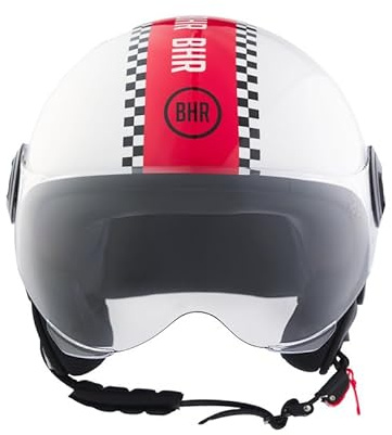 BHR Casco Demi-Jet, Casco Scooter 835 SPECIAL, Red Rush, L | Omologato ECE 22.06, Visiera a Occhiale Antigraffio, Sgancio Micrometrico e Guanciali Removibili, Uomo e Donna