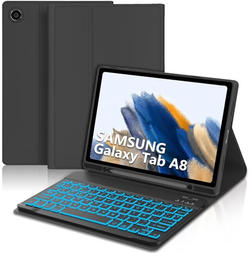 WAVATA Funda con Teclado para Samsung Tab A8 10,5 Pulgadas 2022, Teclado Extraíble Magnético Inalámbrico para