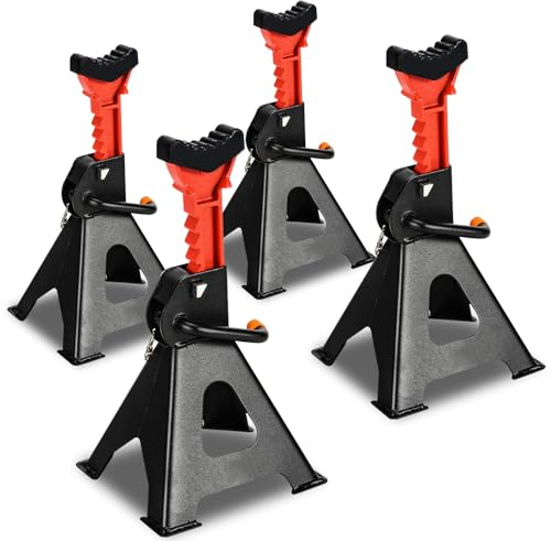 Jopassy Caballete de apoyo 3T, 4 unidades, altura regulable, 285 – 430 mm, caballete para coche con fusible, caballete de apoyo para coche