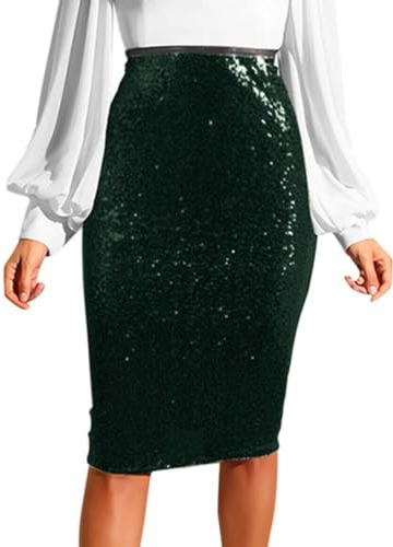seiveini Pailletten Rock Damen Wickelrock Sexy Sommer Röcke Kurz Club Kostüm Cocktail Röcke für Frauen Hüftrock Chic Elegant Glitzer Rock Ball Patry Kostüm Meerjungfrau Rock Slim Fit A Dunkelgrün L