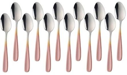 SBOMHS Teelöffel 12 stück aus Edelstahl Kaffeelöffel 13,5 CM kleine Löffel Espressolöffel Dessertlöffel Mini Teaspoons Metall Mokkalöffel (Farbverlauf Roségold)
