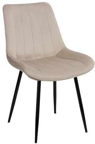 Baroni Home Chaise Moderne avec Revêtement en Velours et Pieds en Acier Noir, Fauteuil Ergonomique et Confortable de Salon, Chambre à Coucher, Salle à Manger, Beige 1 Pièce, 53x86x44 cm