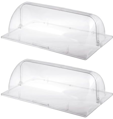 GERRIT 2 Packs Full Size Clear Chafing Dish Cover, Roll Top Bakery Pan Clear Plastic Food Display Lid for Cake Cupcake Exhibition (Rectangular)