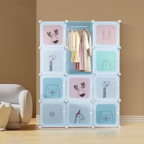 Kedia Armoire en Plastique, Penderie Modulable avec Portes pour Chambre Enfant, Organisateur Vêtements (Bleu-110 * 145 * 37cm)