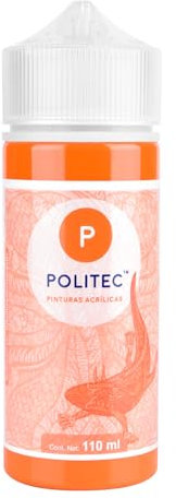 Politec - Pintura Acrílica de Calidad Profesional, Impermeable, Resistente a la Luz, para Lienzos, Tela, Madera, Cristal, Piedras, Pintura textil, Pintura para Lienzo. (Naranja #308)