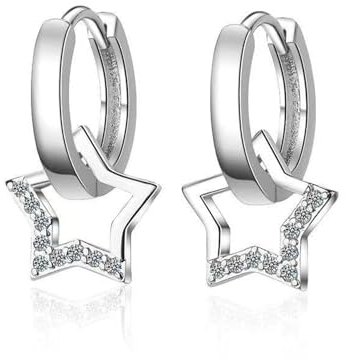 Silber Ohrringe Hängend,Stern Ohrringe Silber Hängend,Damen Ohrringe Creolen mit Anhänger Silber 925,Modische Silberohrringe 925 Damen,für Verlobung,Hochzeit,Jubiläum,Geburtstag