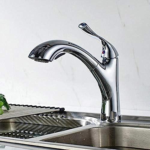 Grifo de Cocina, Grifo de Fregadero extraíble Cromado, Mezclador de Agua fría y Caliente abatible