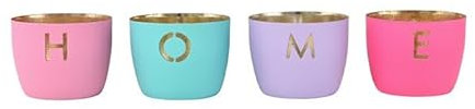 Windlicht Madras 4er Set XS mit Motiv Home, rosa türkis lila hot pink Eisen Höhe 4,5cm