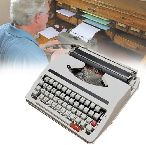 LSHFYV Retro Typewriter, Mechanical English Typewriter, Old-Fashioned Traditional Portable Manual Typewriter, Vintage Finish Antique Typewriters for Notes or Letters or Creative Writing,White