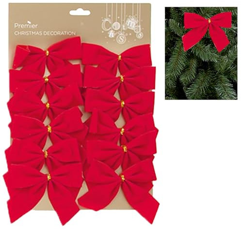 Widdle Gifts Red Velvet Bows Christmas Tree Decoration, Present, Crafting or Wreath Decoration. (12 Pack 12cm - 6732)