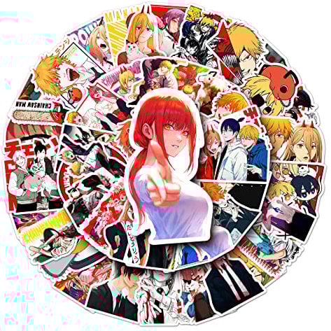 50Pcs/Pack Chainsaws Mans Stickers Anime Waterproof Vinyl Stickers for Laptop, Luggage, Skateboard, Teens
