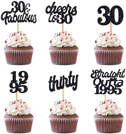 Gleevio Cupcake Deko 30 Geburtstag Männer,24 Stück Cupcake Topper 30.Geburtstagdeko Schwarz,Straight Outta 1995 Tortendeko 30 Geburtstag Frau,Muffin Deko 30Geburtstag,Cake Topper 30 Geburtstagdeko