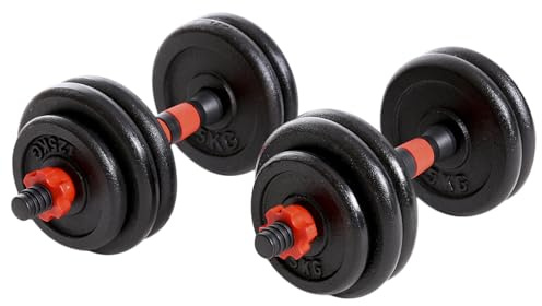 Train Hard® Kurzhanteln 2er Set Gusseisen 15kg / 20kg / 25kg – Hantelstange, Gewichte und Sternverschlüsse gerändelt 25mm schwarz rot