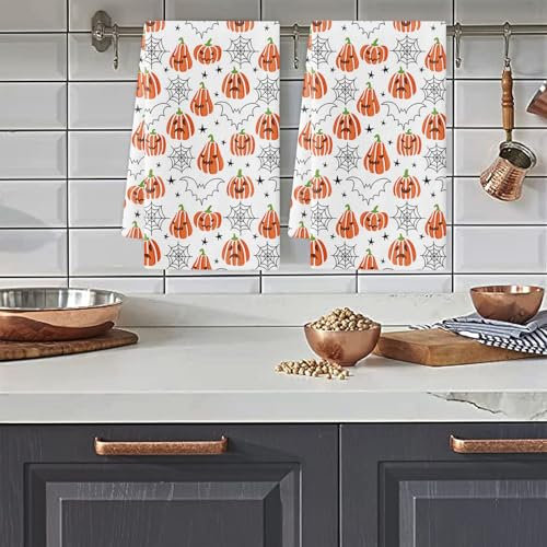 Trapos Cocina Halloween Naranja Y Negro Paños de Cocina Suaves y Absorbentes Paños Cocina Reutilizables Trapos de Cocina para Secar Toallas Lavable Toallas de Barra 2 Piezas (44x74 cm)
