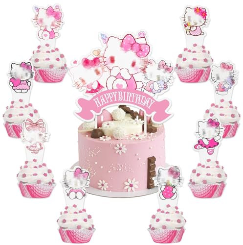 25 Stück Kuchen Deko Happy Birthday Tortendeko Cake Toppers Deko Geburtstag Jungen Mädchen Tortendek Birthday Party Dekoration Cartoon Cake Toppers zum Kinder (Pink)