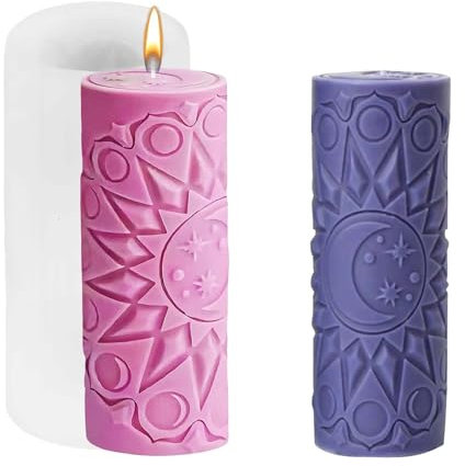 TREABEAR Kerzen Formen Silikon, Silikonformen Gießformen Kerzen, Silikonform Blumen, Kerzenformen Zum Gießen, Zylinderförmig Kerzenformen, Kerzen Silikonformen mit Mondsternmuster,Kerzenformen Silikon